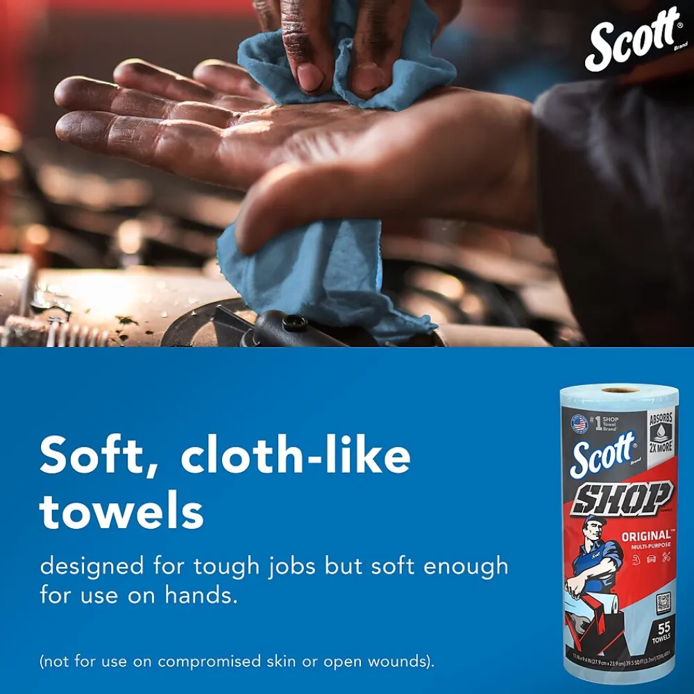 Shop Towels Original, 9.4" x 11", Blue, 55 Sheets/Roll, 30 Rolls/Carton (75130)<Scott Sale
