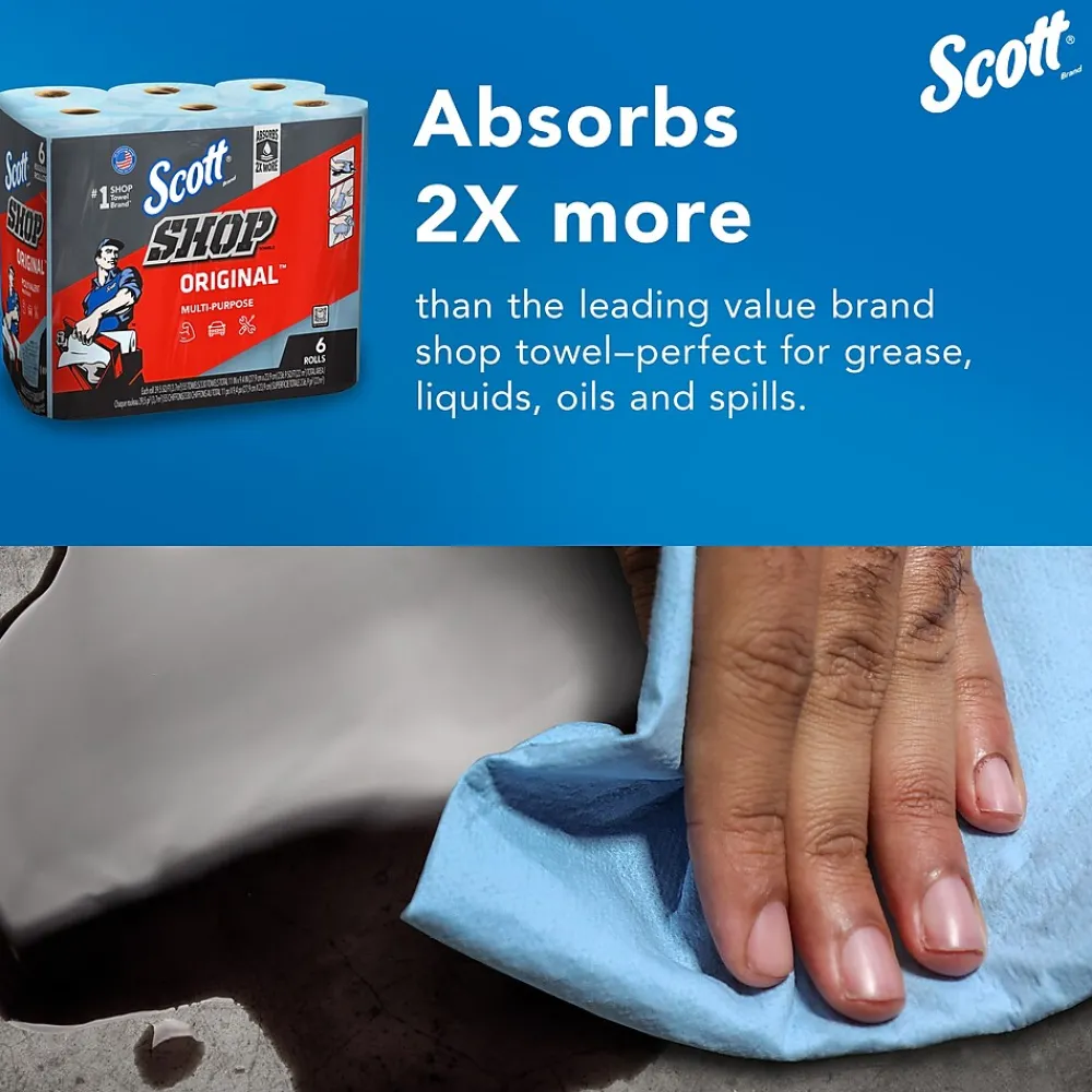 Shop Towels Original, 9.4" x 11", Blue, 55 Sheets/Roll, 6 Rolls/Pack (75180)<Scott Discount