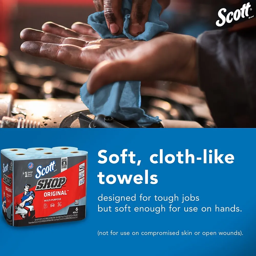 Shop Towels Original, 9.4" x 11", Blue, 55 Sheets/Roll, 6 Rolls/Pack (75180)<Scott Discount
