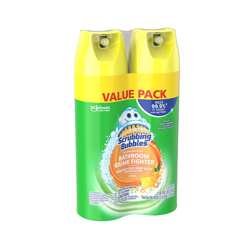 Bathroom Grime Fighter Disinfecting Surface Cleaner Aerosol, Citrus Scent, 20 oz., 2/Pack (306381)<Scrubbing bubbles Best