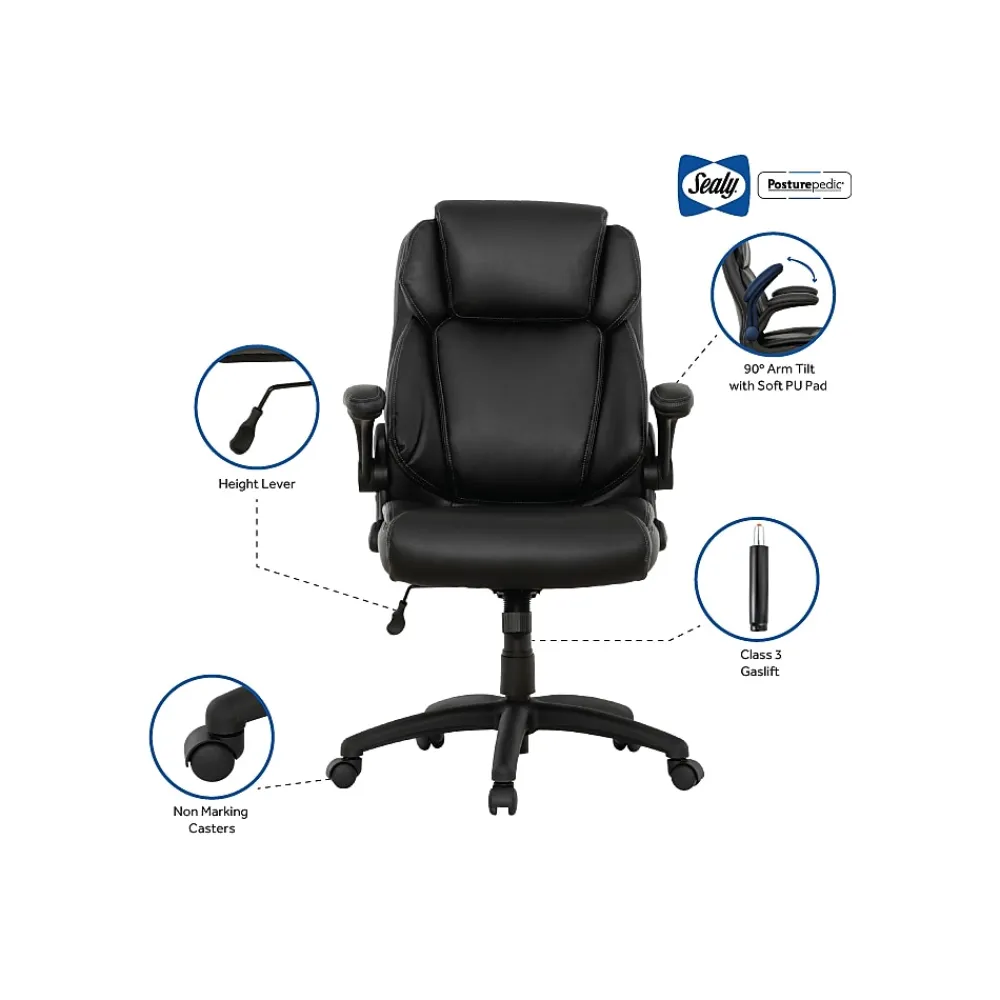 Office Chairs*Sealy Posturepedic Hudson Ergonomic Swivel Office Chair, Black (64627)