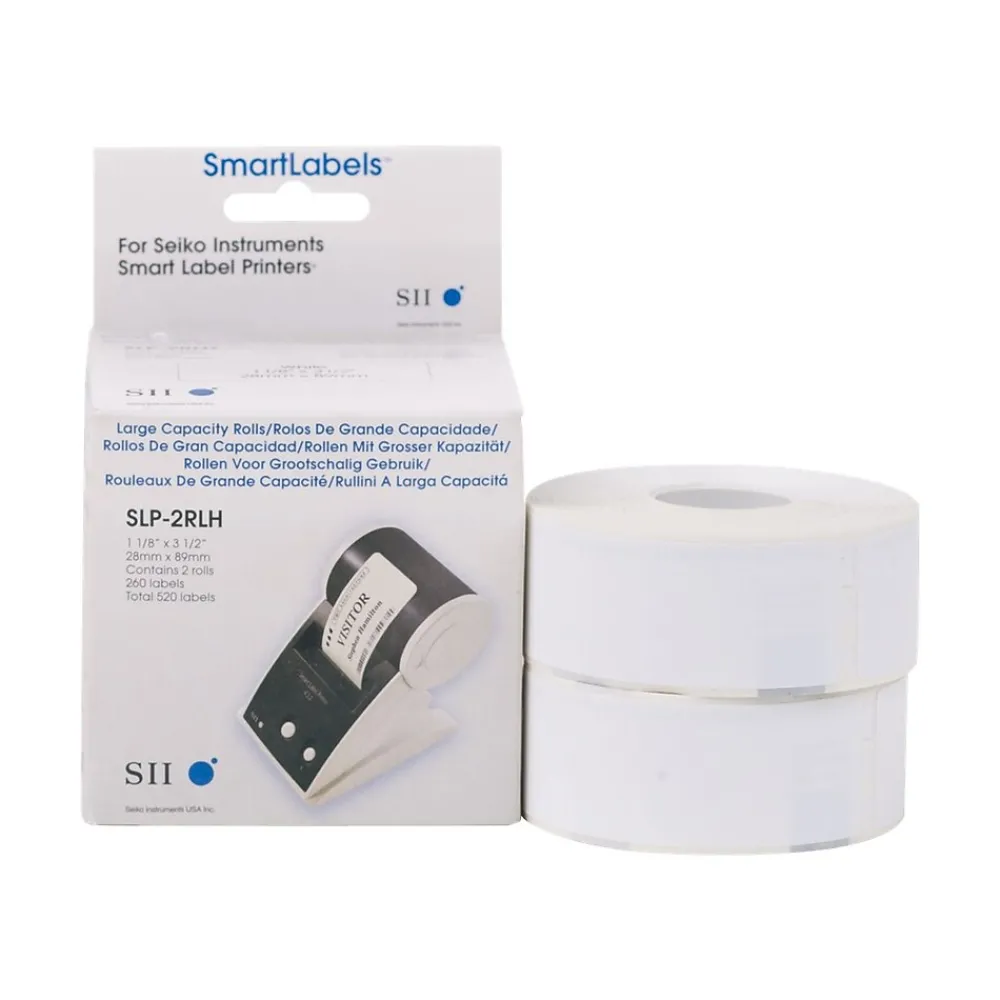 Clearance Seiko Thermal Address Labels, 1 1/8" x 3 1/2", White, 260/Roll, 2 Rolls/Box (SLP-2RLH)