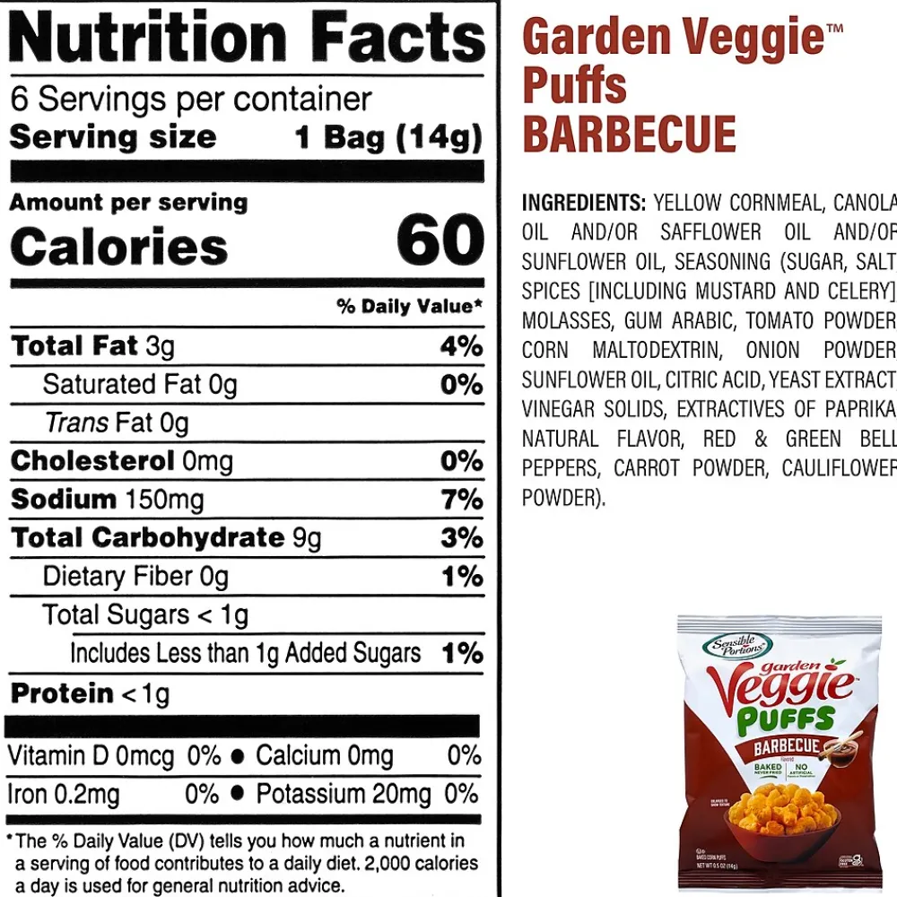 Sensible Portions Garden Veggie Puffs Variety Pack 0.5 oz., 30/Pack (325-00014)