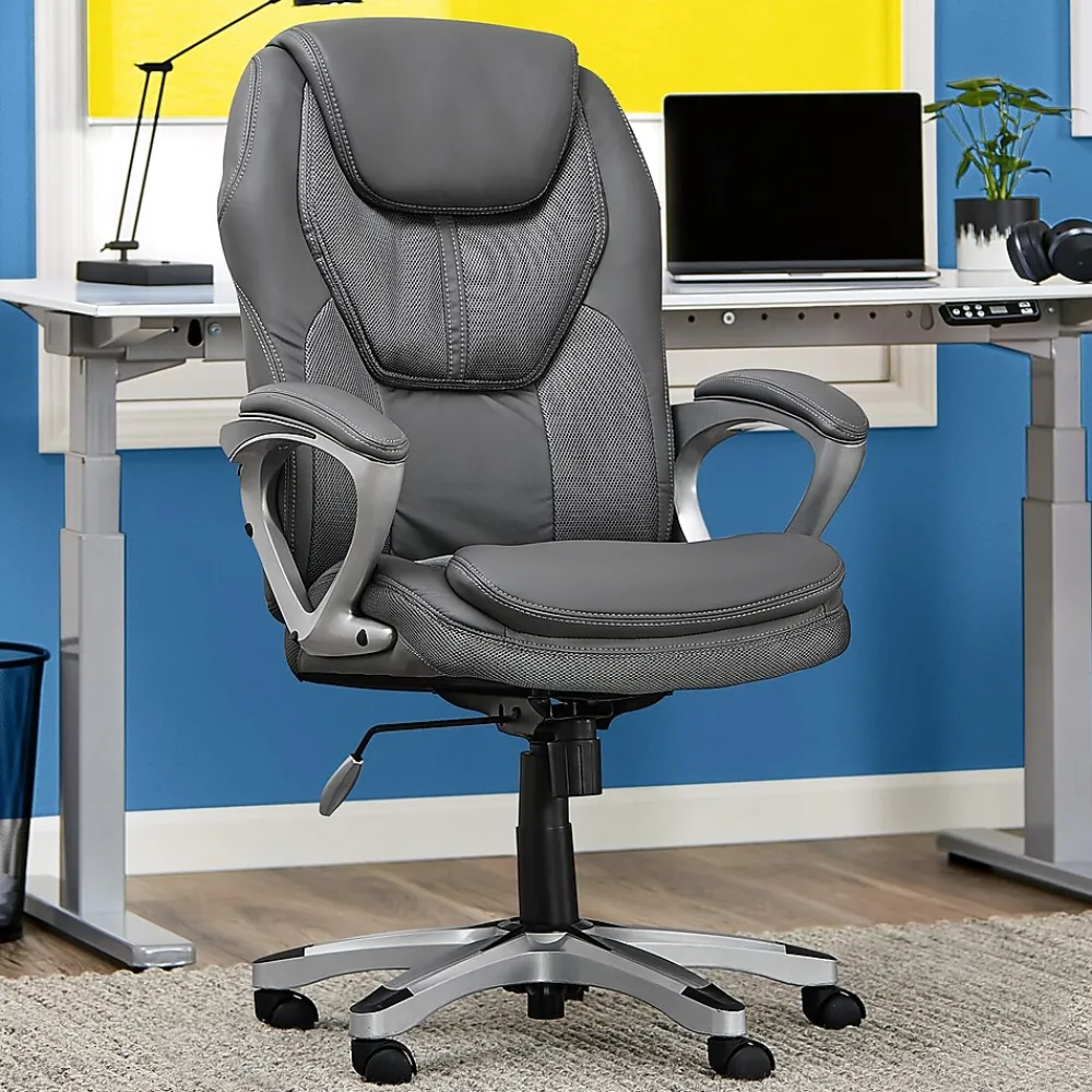 Office Chairs*Serta Amplify Ergonomic Faux Leather Swivel Executive Chair, Light Gray (43673C)