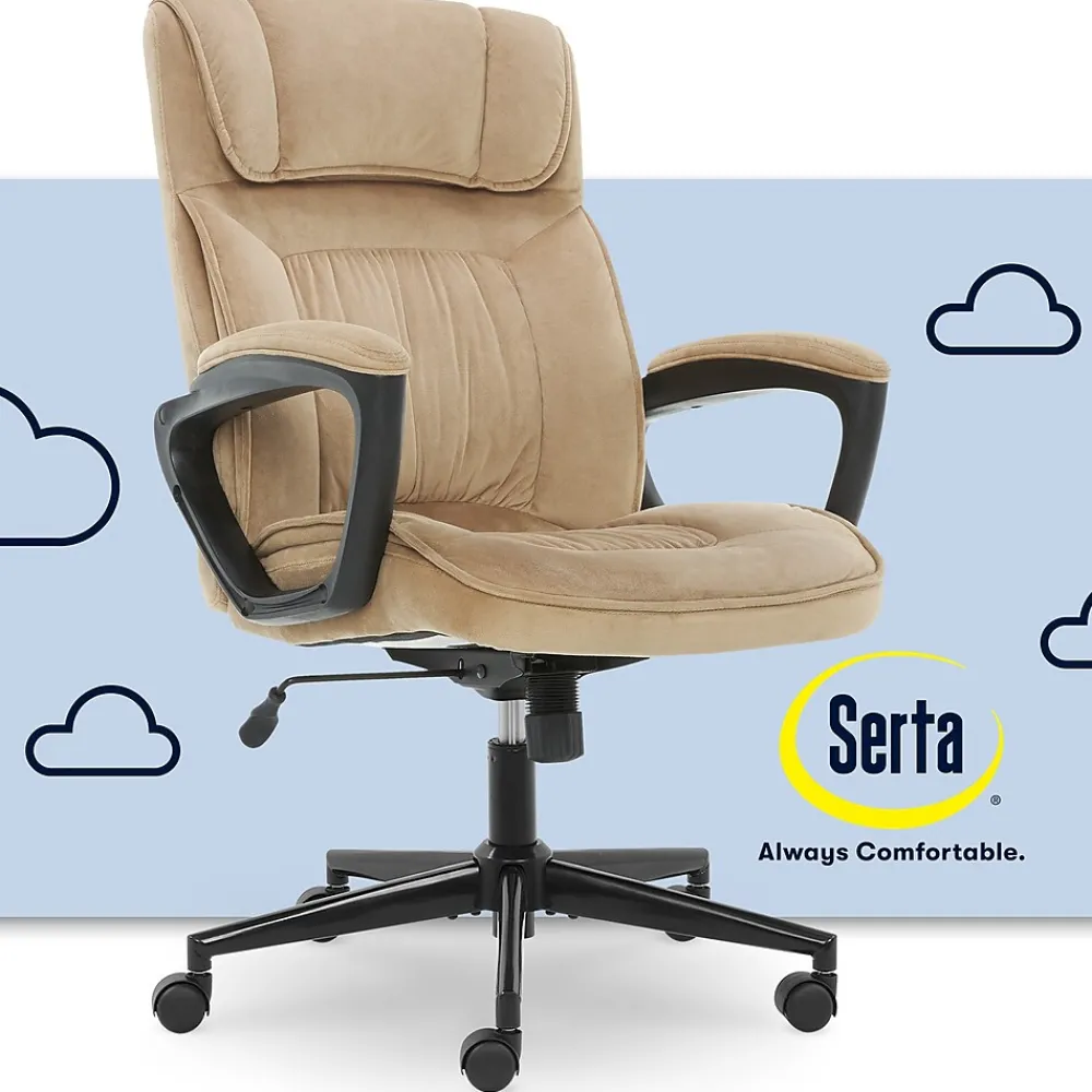 Office Chairs*Serta Executive Office Chair, Microfiber, Light Beige, Seat Size: 20.75''W x 19.5"D, Back Size: 20.25"W x 26.50"H (CHR200002)