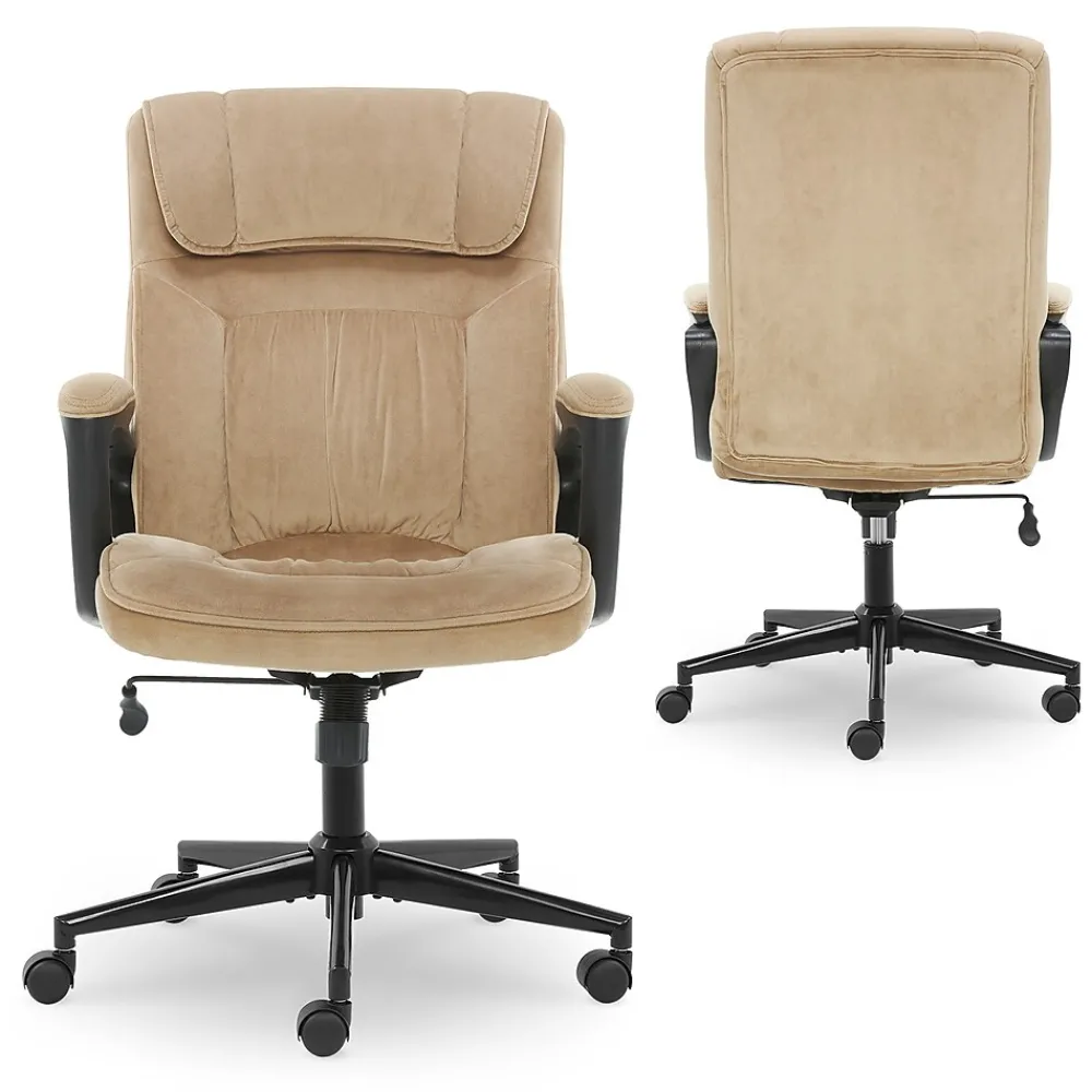 Office Chairs*Serta Executive Office Chair, Microfiber, Light Beige, Seat Size: 20.75''W x 19.5"D, Back Size: 20.25"W x 26.50"H (CHR200002)