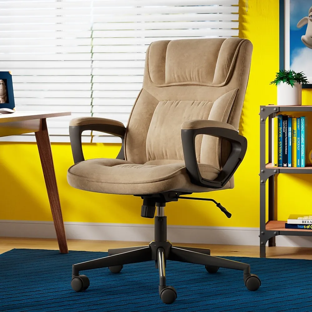 Office Chairs*Serta Executive Office Chair, Microfiber, Light Beige, Seat Size: 20.75''W x 19.5"D, Back Size: 20.25"W x 26.50"H (CHR200002)