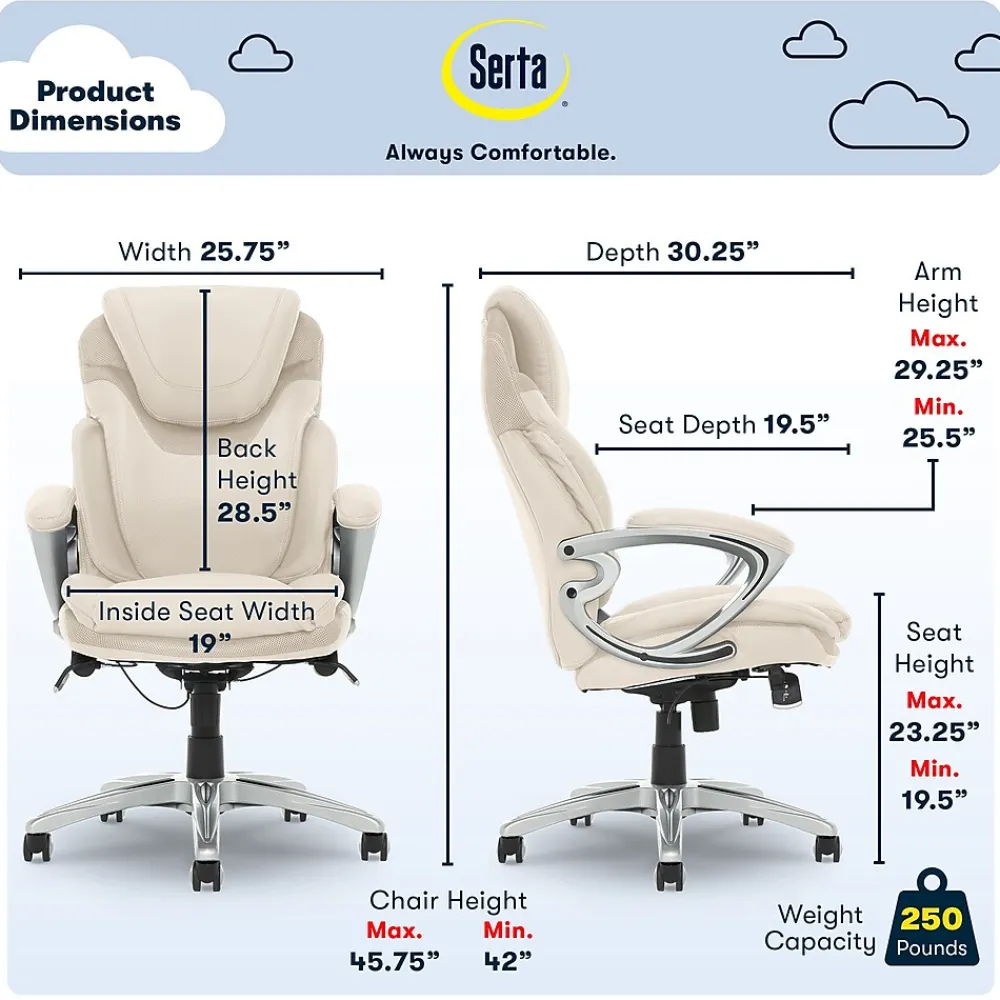 Office Chairs*Serta Works Bryce Ergonomic Bonded Leather Swivel Executive Chair, (43807B) Cream