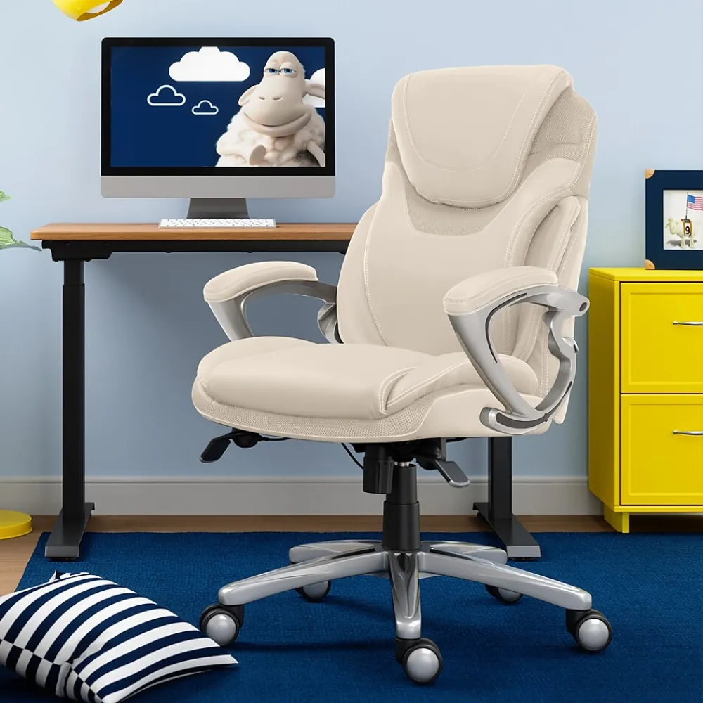 Office Chairs*Serta Works Bryce Ergonomic Bonded Leather Swivel Executive Chair, (43807B) Cream