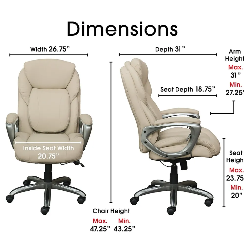 Office Chairs*Serta Works My Fit Ergonomic Bonded Leather Swivel Executive Chair, Ivory (48097A)