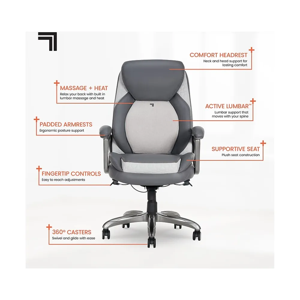 Ergonomic Chairs*Sharper Image S-600 Active Lumbar Ergonomic Bonded Leather Swivel Executive Massage Chair, (60098-GRY) Gray