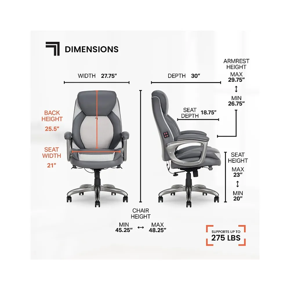 Ergonomic Chairs*Sharper Image S-600 Active Lumbar Ergonomic Bonded Leather Swivel Executive Massage Chair, (60098-GRY) Gray