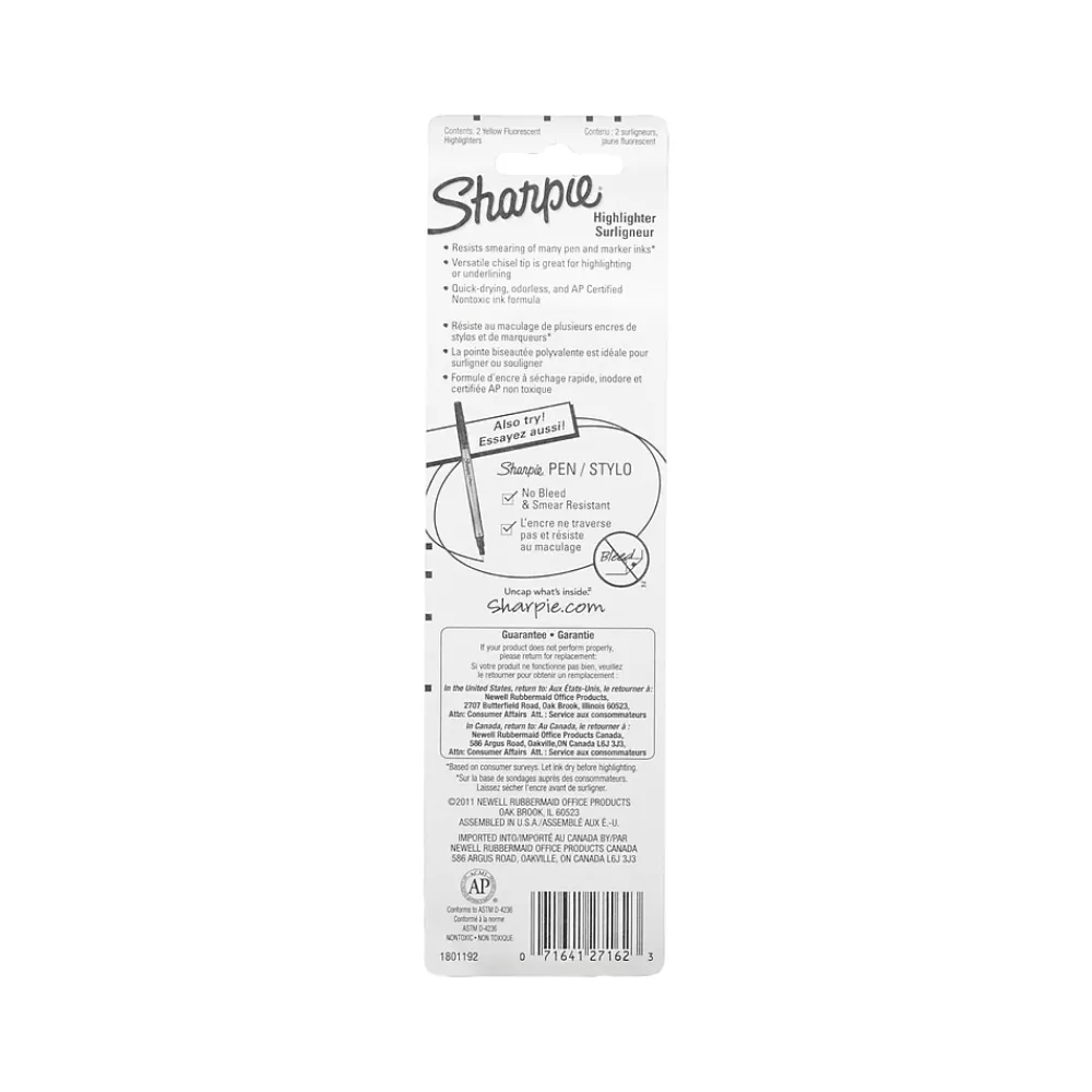 Highlighters|Sharpie Accent Stick Highlighter, Chisel Tip, Yellow, 2/Pack (27162)