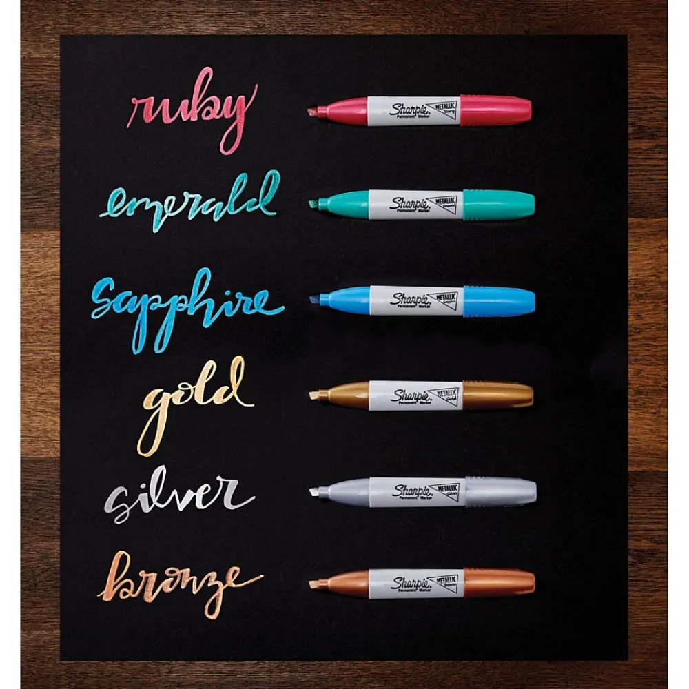 Markers|Sharpie Permanent Markers, Chisel Tip, Assorted Metallic, 6/Pack (2089634)
