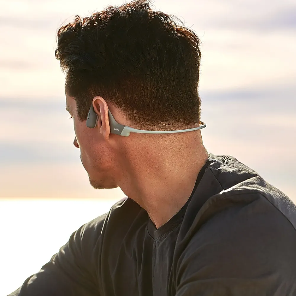 OpenRun Bone-Conduction Open-Ear Sport Headphones with Microphones, Gray (S803-ST-GY-US)<Shokz Clearance