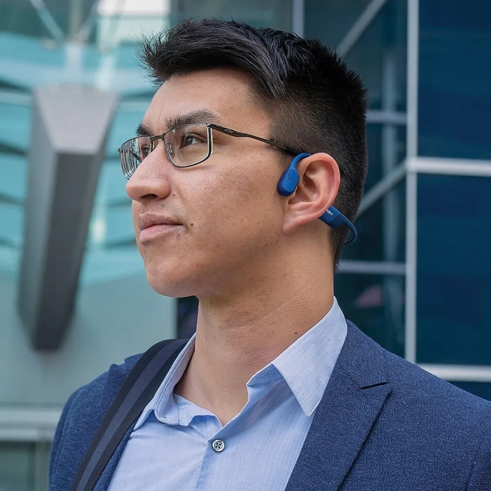 OpenRun Bone-Conduction Open-Ear Sport Headphones with Microphones,Blue (S803-ST-BL-US)<Shokz Discount