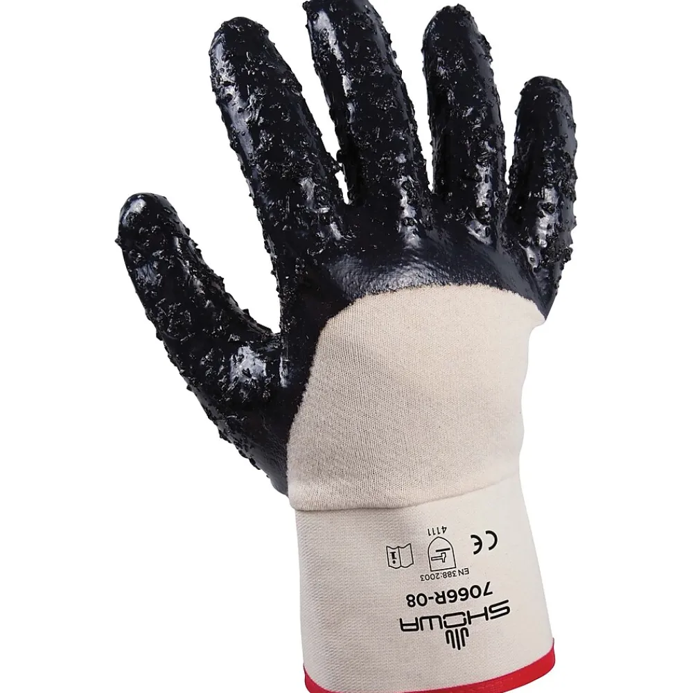 Showa ® 7166R Cotton Liner Nitrile Coated Nitrile Work Gloves, Blue, 12/Pack