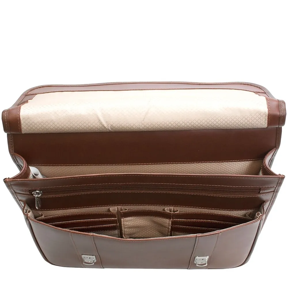 MANAROLA, SIGNORINI, Oil Pull-Up Leather, Double Compartment Laptop Briefcase, Cognac (25594)<Siamod New