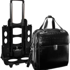 Siamod MONTEROSSO, NOVEMBRE, Embossed Crocco Leather, Ladies Patented Detachable -Wheeled Laptop Briefcase, Black (35325)<McKlein