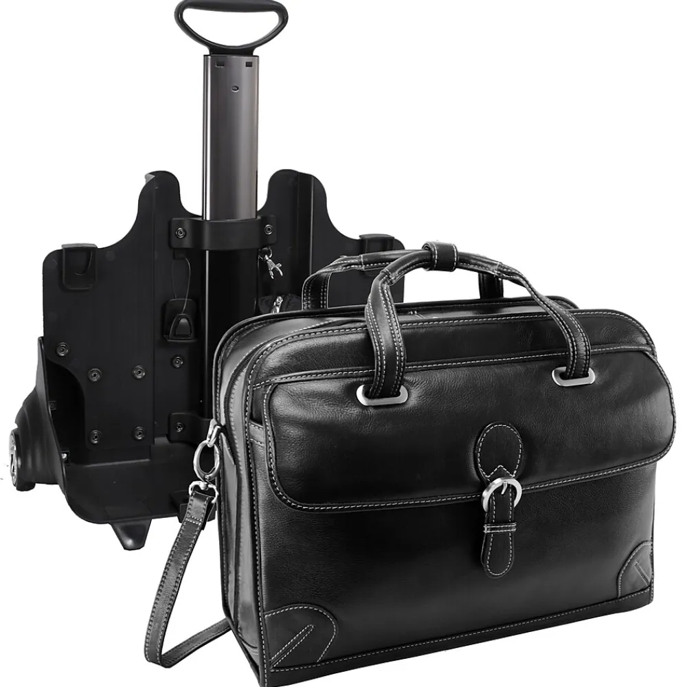 Siamod VERNAZZA, CARUGETTO, Napa Cashmere Leather, Patented Detachable -Wheeled Laptop Briefcase, Black (45295)<McKlein Online