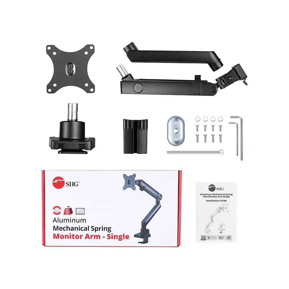 Best SIIG Aluminum Mechanical Spring Slim Monitor Arm - Single, Up to 32", Black (CE-MT2T12-S1)