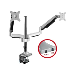 Clearance SIIG Dual Monitor Gas Spring Desk Mount with USB Port - 13" to 32" Arm, Up, Gray (CE-MT2X11-S1)