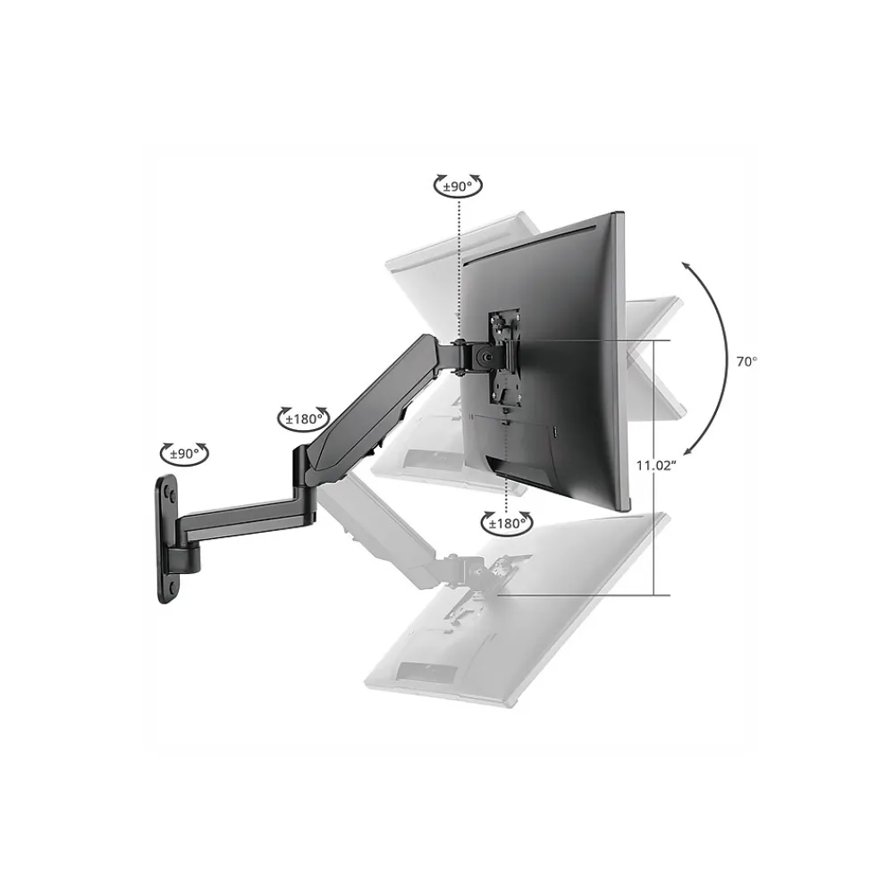 Online SIIG High Premium Aluminum Gas Spring Wall Mount - Single Monitor Arm, Up to 32", Black (CE-MT2L12-S1)