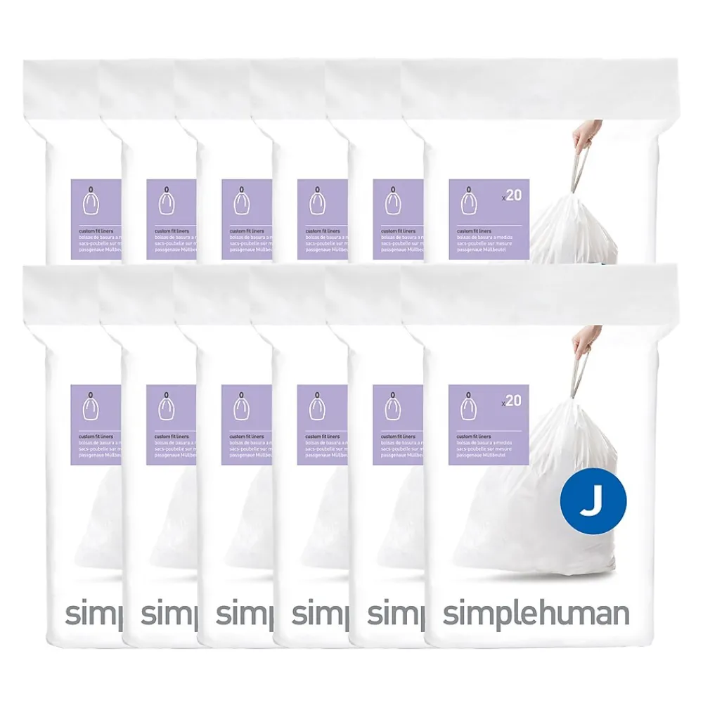Code J 8-12 Gallon Trash Bag, 6.5" x 8.9", Low Density, 1.3 mil, White, 240 Bags/Box (CW0259)<simplehuman Sale