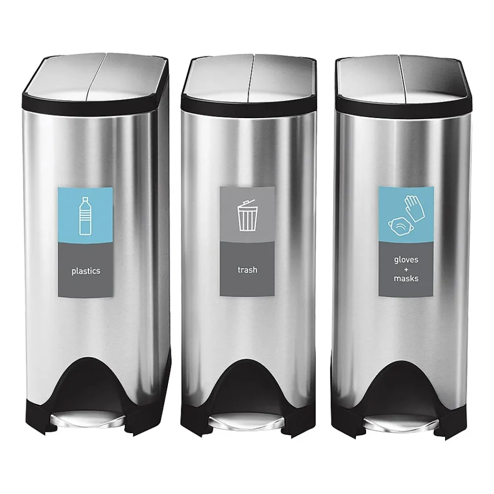 Labels|simplehuman Mixed Recycling Magnetic Sorting Label, 8" x 4", Blue/Gray, 2/Pack (KT1171)