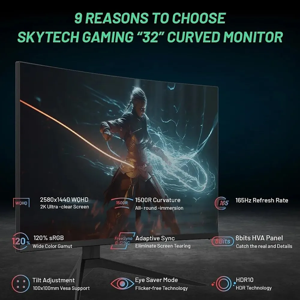 Outlet Skytech Gaming Skytech Stardust 32" Curved 2K 165 Hz LED Gaming Monitor, Black (MTSTARDUST0002B)