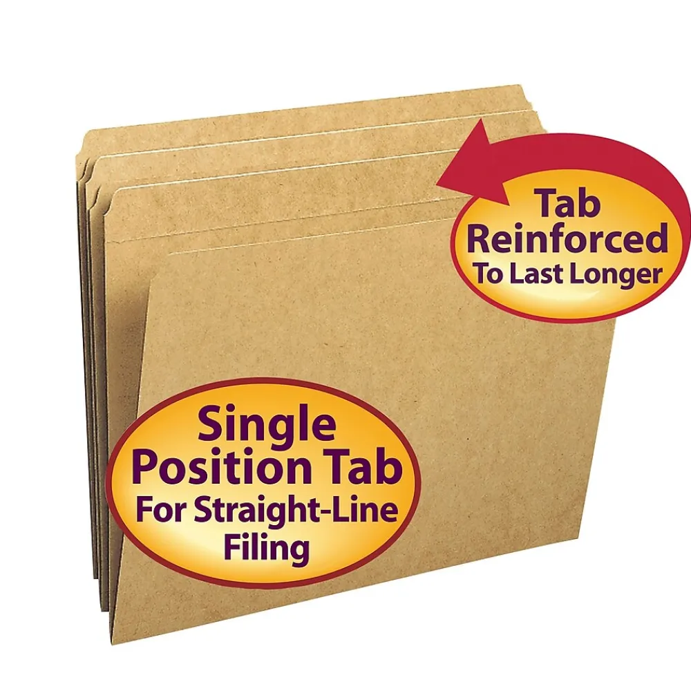 File Folders|Smead File Folders, Reinforced Straight-Cut Tab, Letter Size, Kraft, 100/Box (10710)
