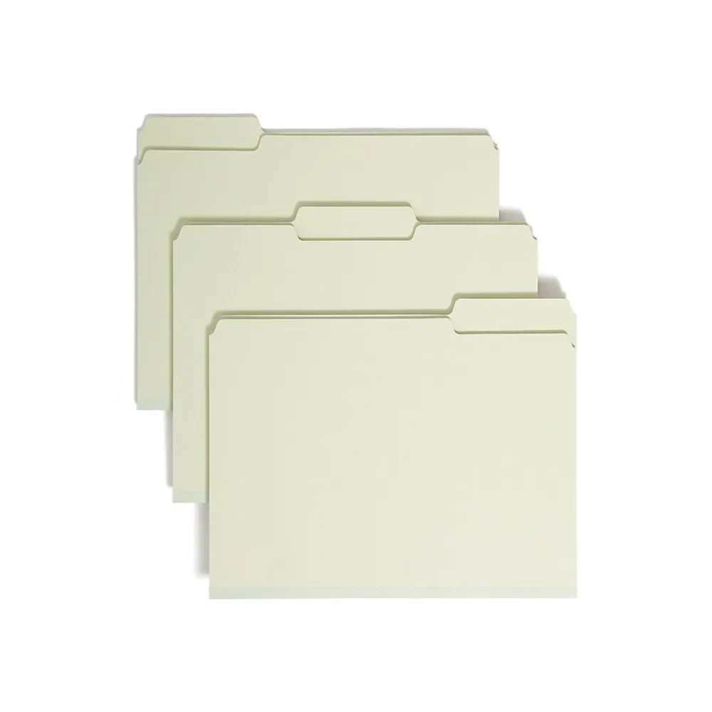 File Folders|Smead Heavy Duty File Folder, 1/3-Cut Tab, 1" Expansion, Letter Size, Gray/Green, 25/Bx (13230)