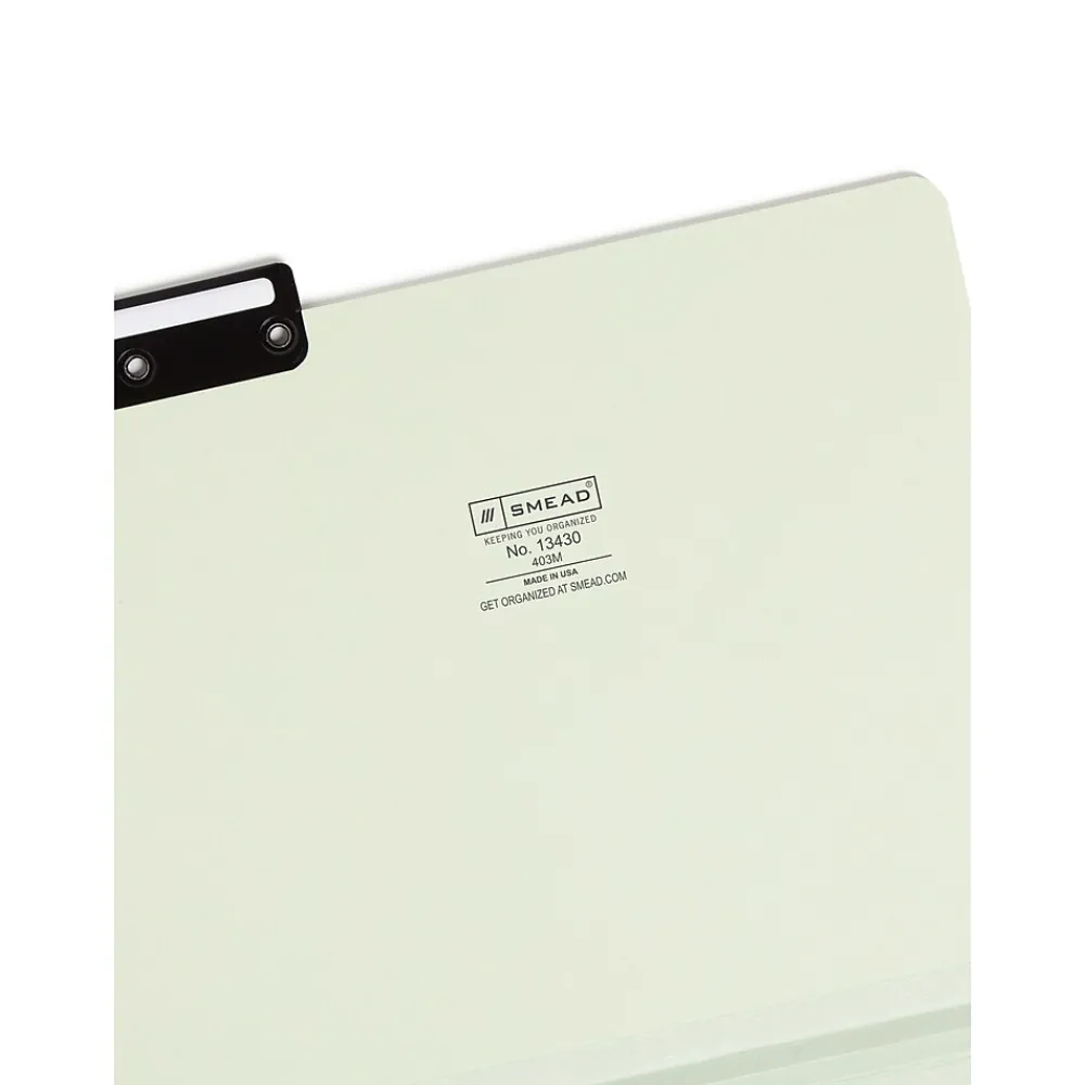 File Folders|Smead Pressboard File Folder, 1/3-Cut Tab Flat Metal, 1" Expansion, Letter Size, Gray/Green, 25 per Box (13430)