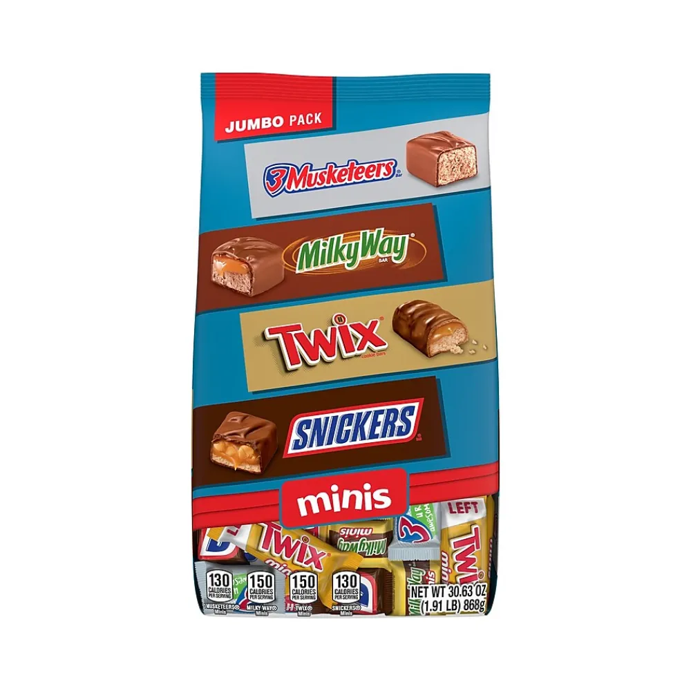 Mars Snickers, Twix, 3Musketeers and MilkyWay Minis Milk Chocolate Candy Bars Bulk Variety Pack, 30.63 oz. (460690)