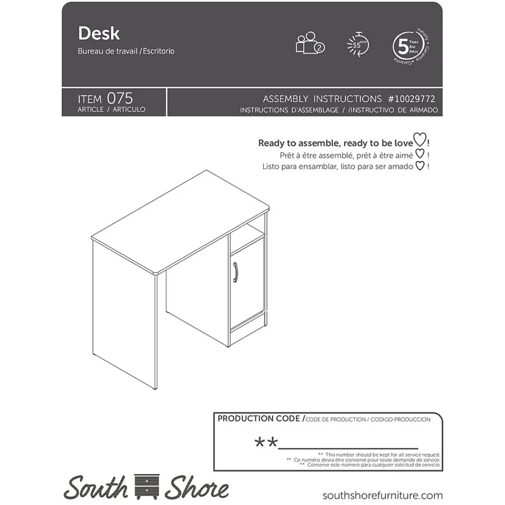 Computer Desks*South Shore Axess 34"W Small Desk, (7250075) Pure White