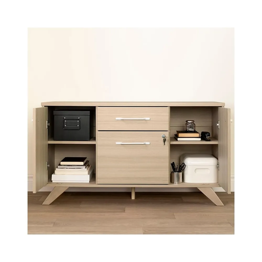 Storage Cabinets*South Shore Helsy 26.75" 2-Drawer Storage Credenza with 4 Shelves, Soft Elm (13301)