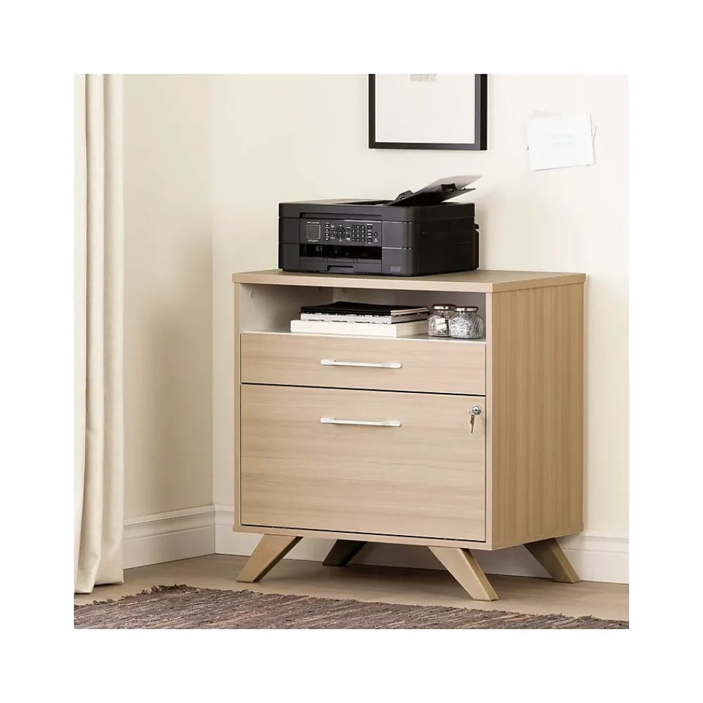File Cabinets*South Shore Helsy 2-Drawer Lateral File Cabinet, Letter/Legal Size, Lockable, 30.25"H x 29"W x 18.5"D, Soft Elm/White (13304)