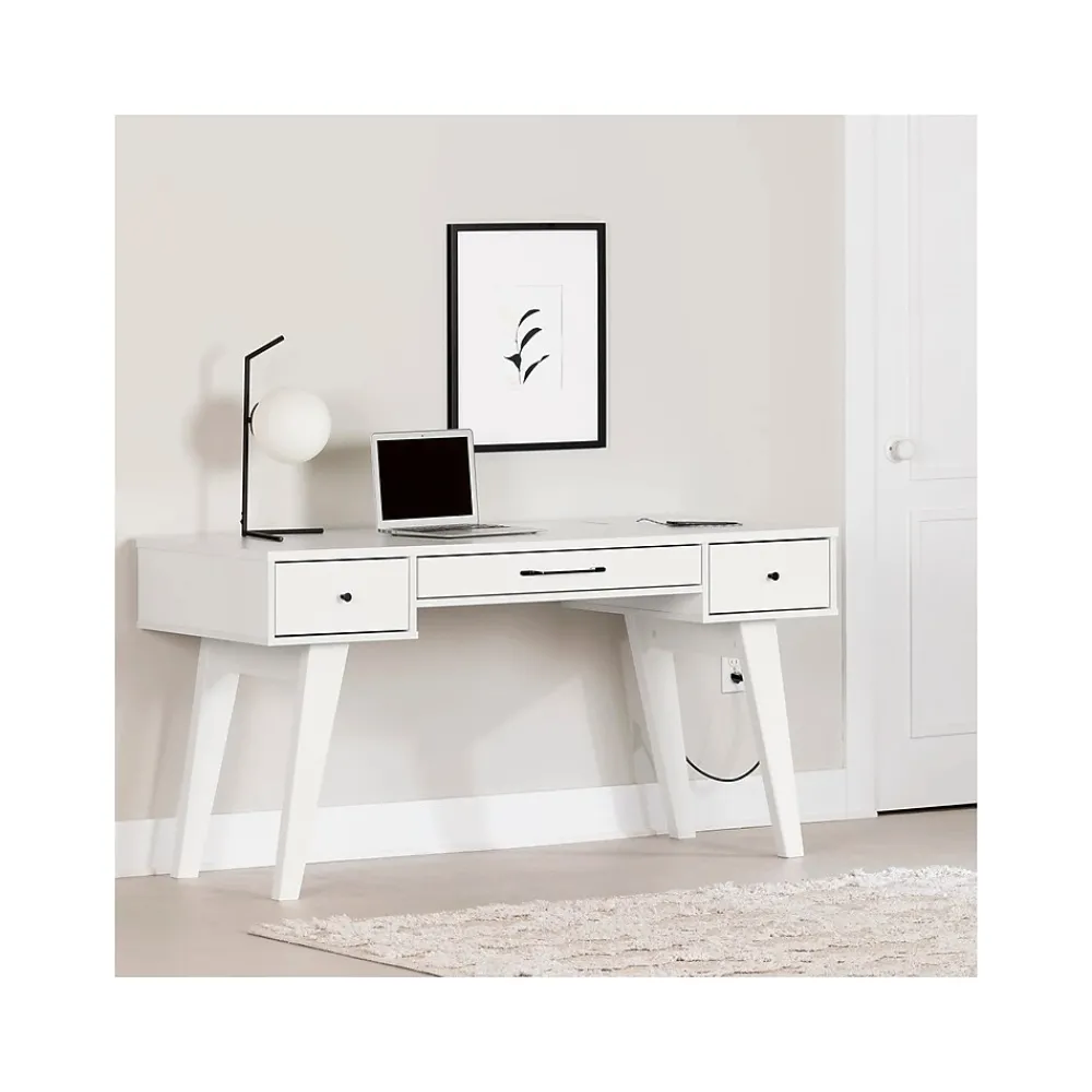 Computer Desks*South Shore Helsy 60"W Computer Desk with Power Bar, Pure White (14668)