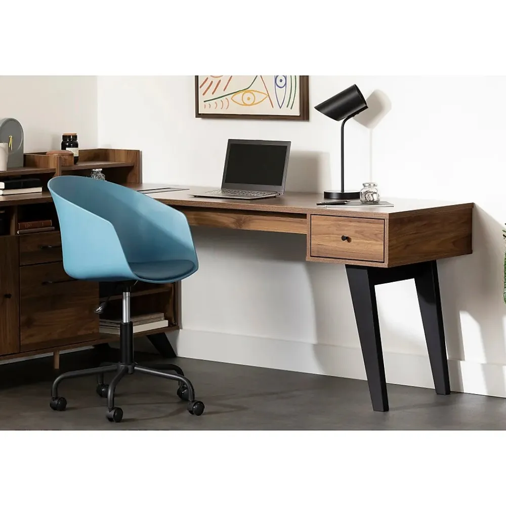 L-Desks*South Shore Helsy 78"W L-Shaped Computer Desk with Power Bar and Removable Hutch, Natural Walnut (13307)