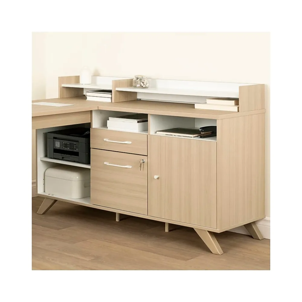 L-Desks*South Shore Helsy 78"W L-Shaped Computer Desk with Removable Hutch, Soft Elm/White (13298)