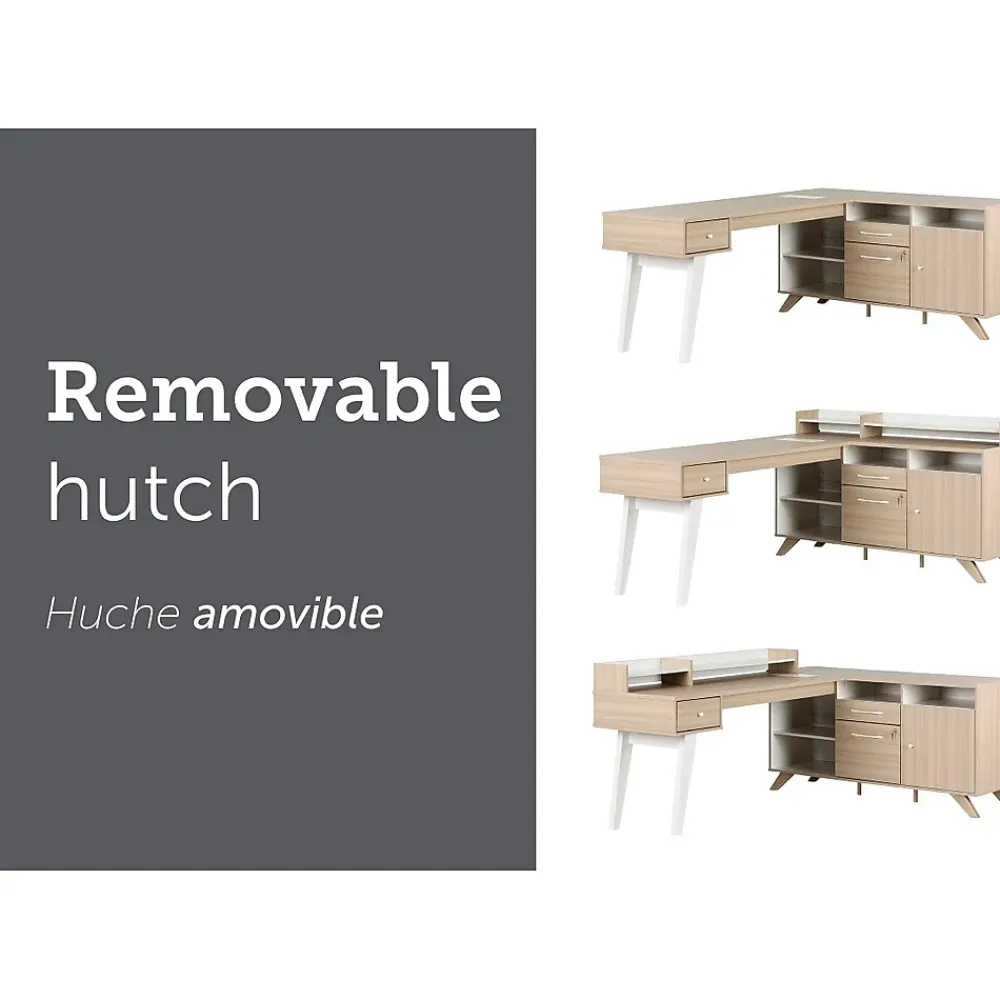 L-Desks*South Shore Helsy 78"W L-Shaped Computer Desk with Removable Hutch, Soft Elm/White (13298)