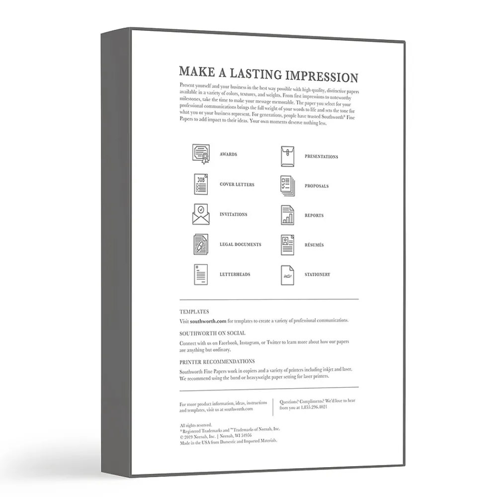 Resume Paper*Southworth 8.5" x 11" Business Paper, 32 Lbs., Linen, 250/Box (J558C)