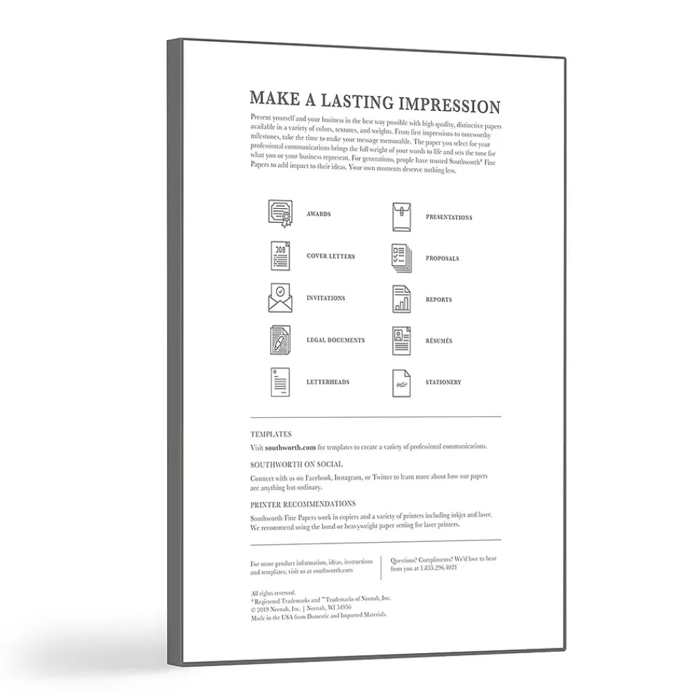 Resume Paper*Southworth 8.5" x 11" Business Paper, 65 lbs., 100 Brightness, 100/Box (Z560CK)