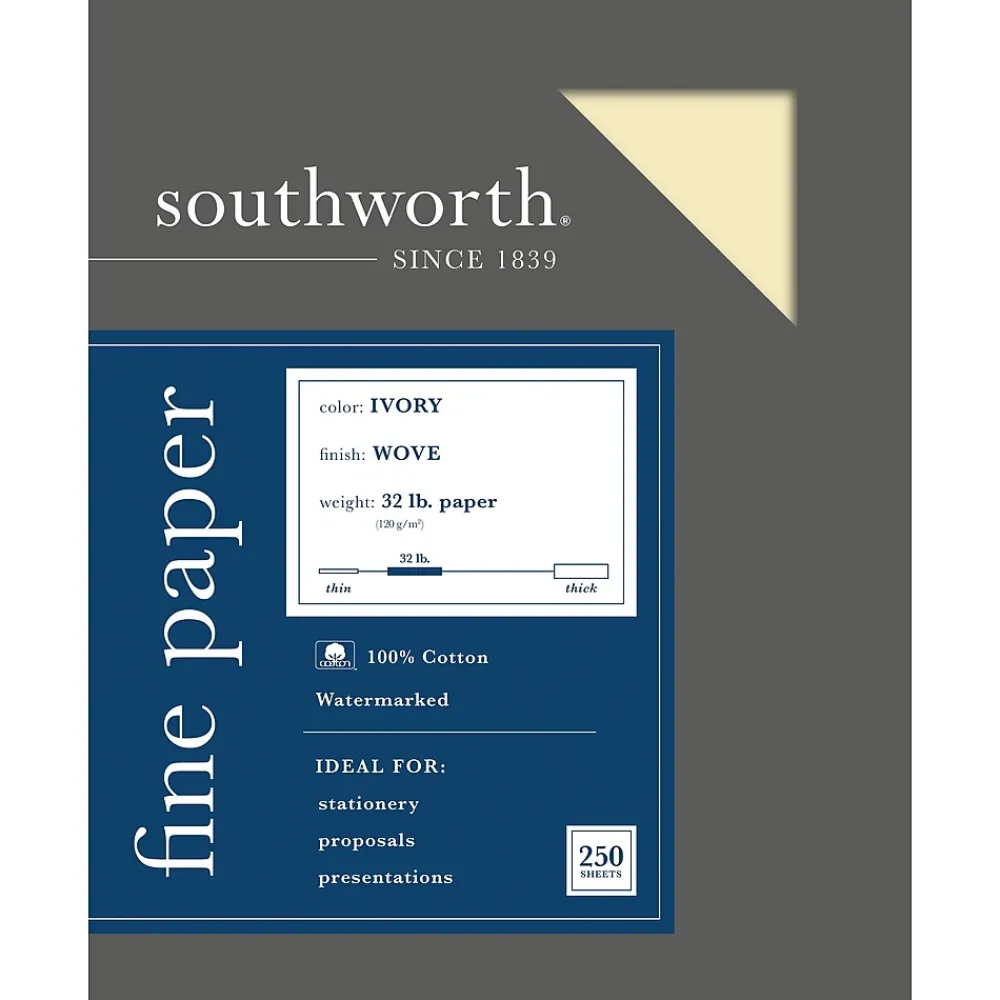 Resume Paper*Southworth 8.5"W x 11"L Business Paper, 32 lbs, Wove Finish, 250/Box (JD18IC)
