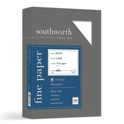 Resume Paper*Southworth 8.5"W x 11"L Laser Paper, 24 lbs., 95 Brightness, 500/Box (31-724-10)