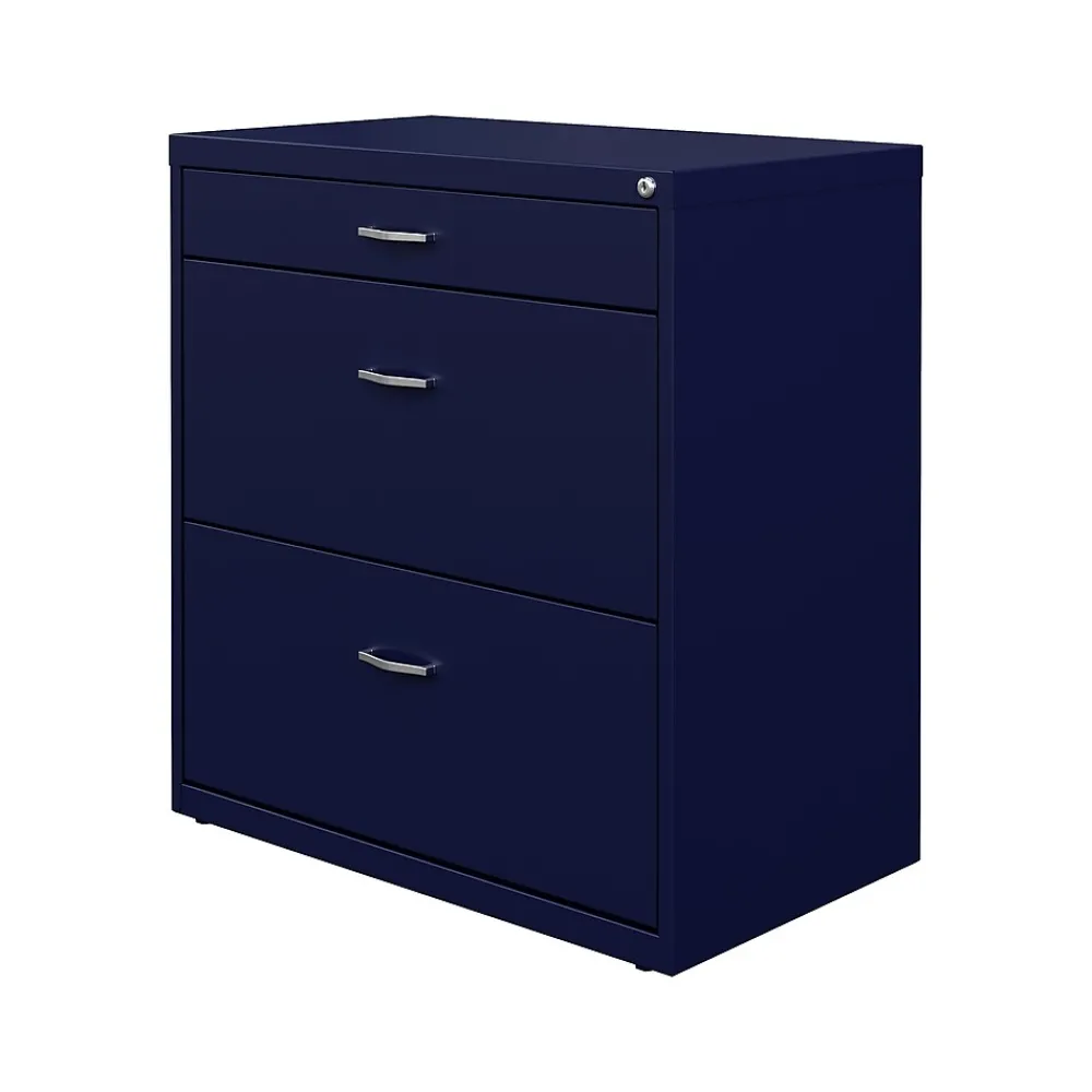 File Cabinets*Space Solutions 3-Drawer Lateral File Cabinet, Letter/Legal Size, Lockable, 31.88"H x 30"W x 17.63"D, Navy (25073)