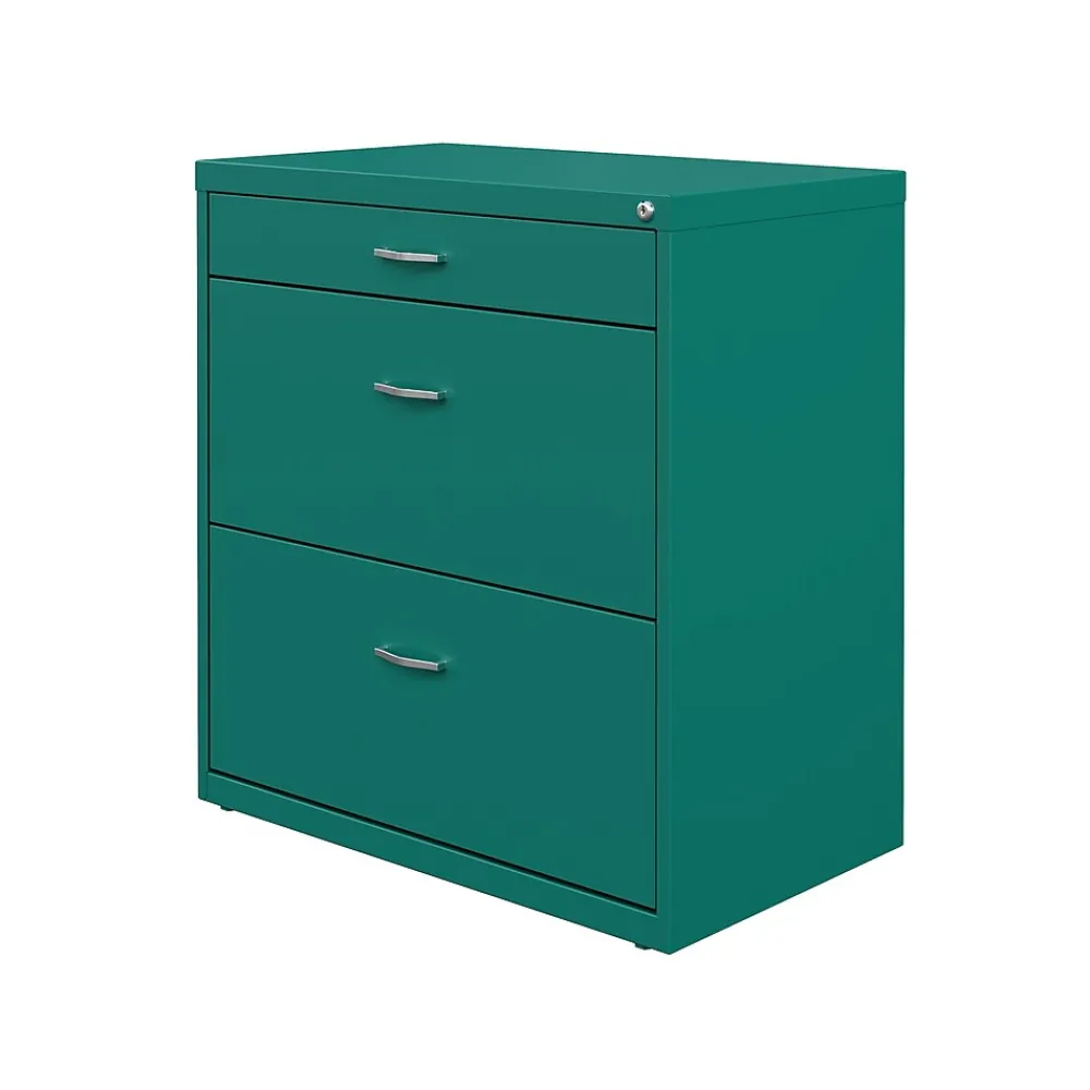 File Cabinets*Space Solutions 3-Drawer Lateral File Cabinet, Letter/Legal Size, Lockable, 31.88"H x 30"W x 17.63"D, Teal (25074)