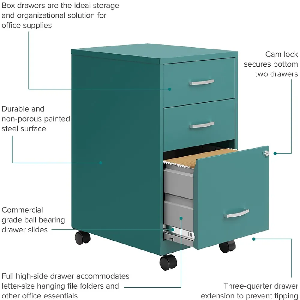 File Cabinets*Space Solutions 3-Drawer Mobile Vertical File Cabinet, Letter Size, Lockable, 26.7"H x 14.25"W x 18"D, Teal (24431)