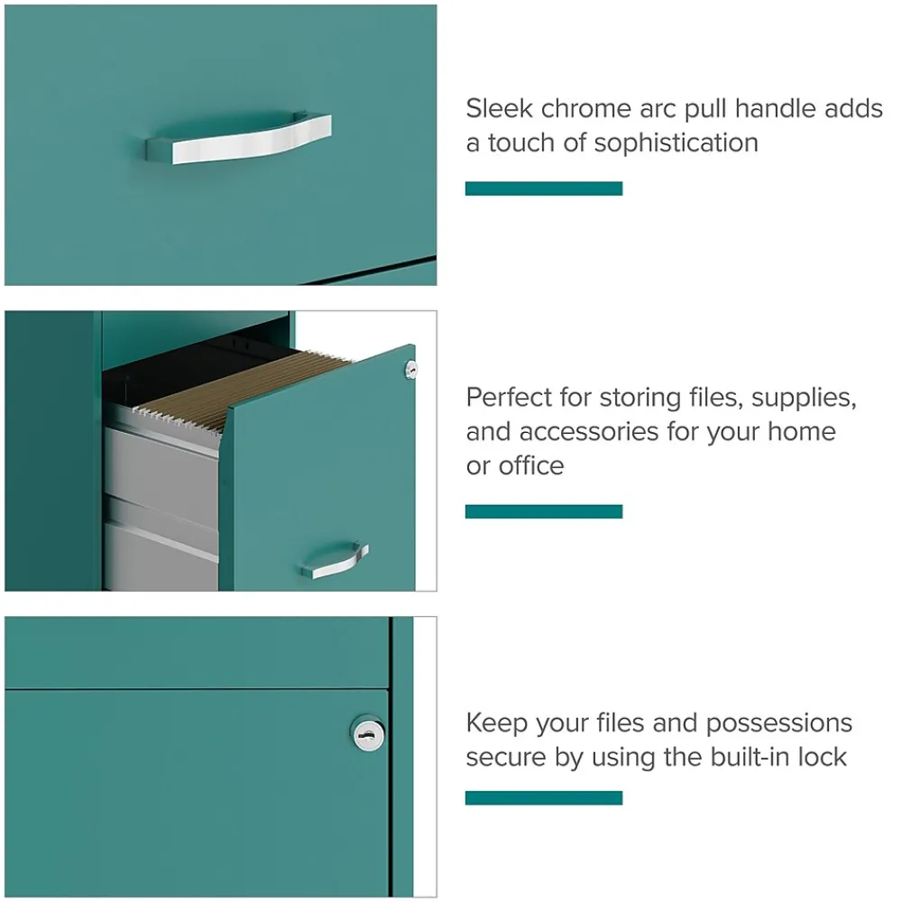 File Cabinets*Space Solutions 3-Drawer Mobile Vertical File Cabinet, Letter Size, Lockable, 26.7"H x 14.25"W x 18"D, Teal (24431)