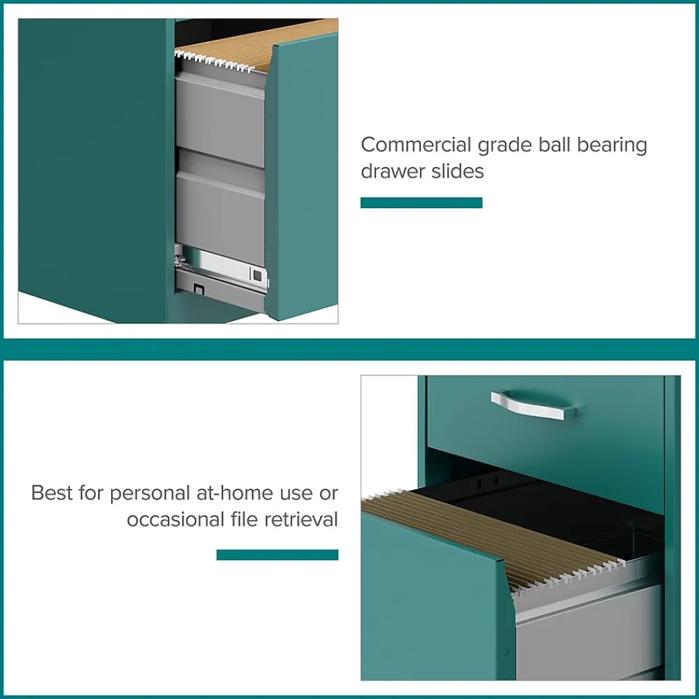 File Cabinets*Space Solutions 3-Drawer Mobile Vertical File Cabinet, Letter Size, Lockable, 26.7"H x 14.25"W x 18"D, Teal (24431)
